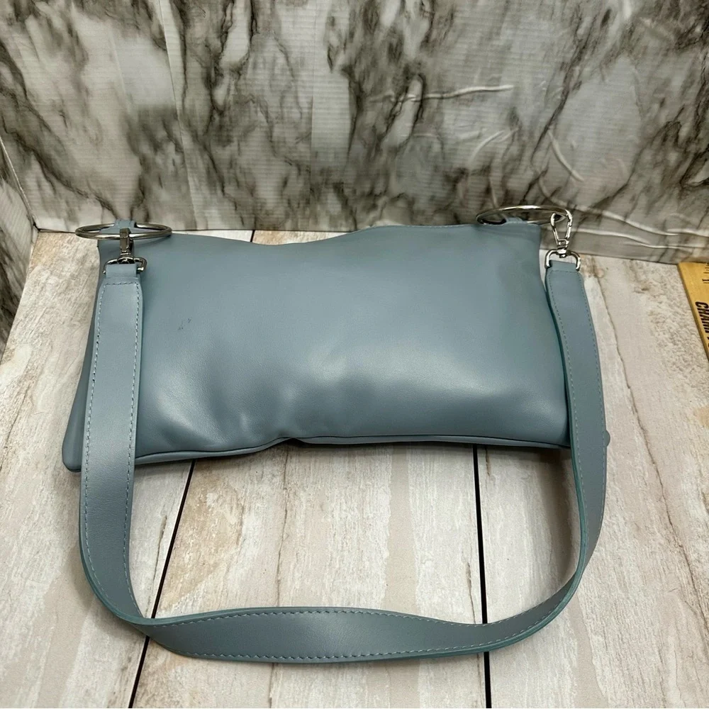 Retropose Handmade Italian Leather Boho Frosty Blue Hobo Bag Coquette Coastal